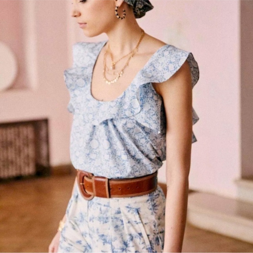 Sézane Vahine Blue Floral Blouse - Size 36